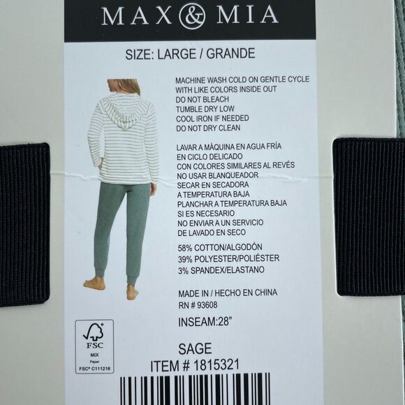 Max & Mia Waffle Knit Lounge Set Sage Striped Top & Solid Pants L  NWT 1043 - Picture 5 of 7